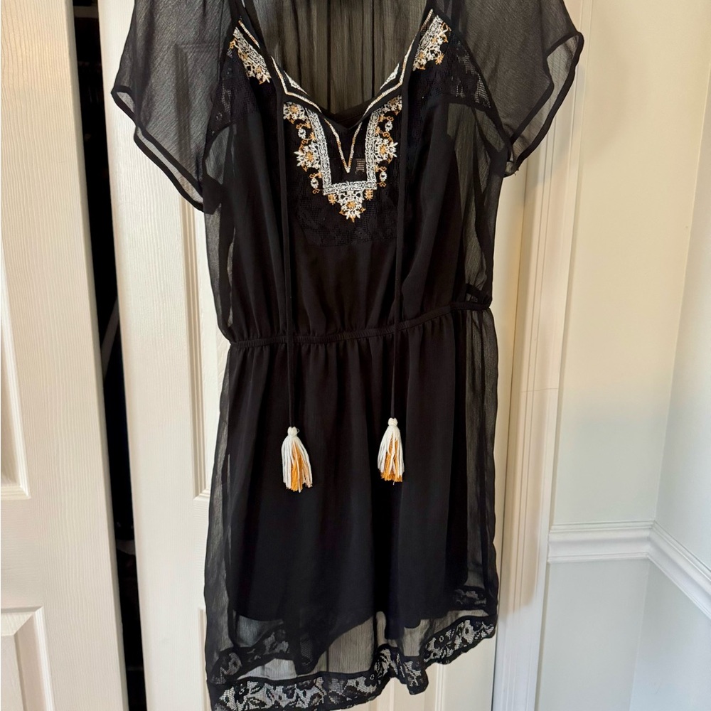 Black Sheer Dress with Embroidered Details